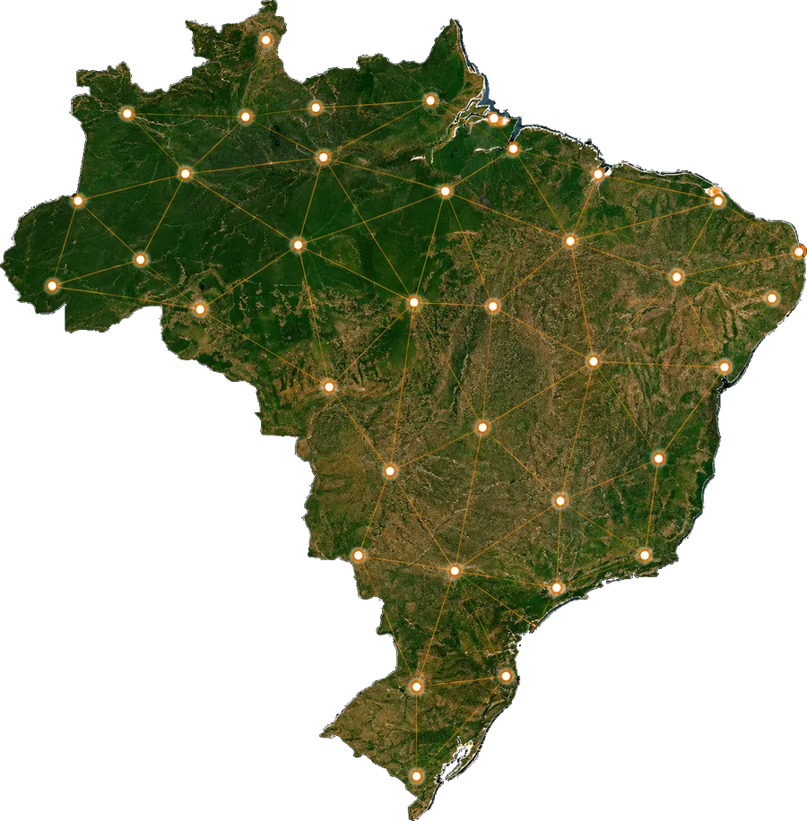Mapa do Brasil em vista de satélite com rede de bases operacionais