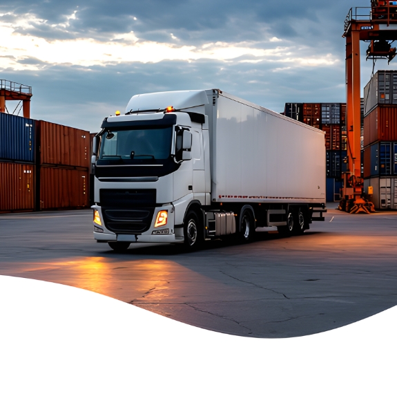 Centro de distribuição com caminhão e containers